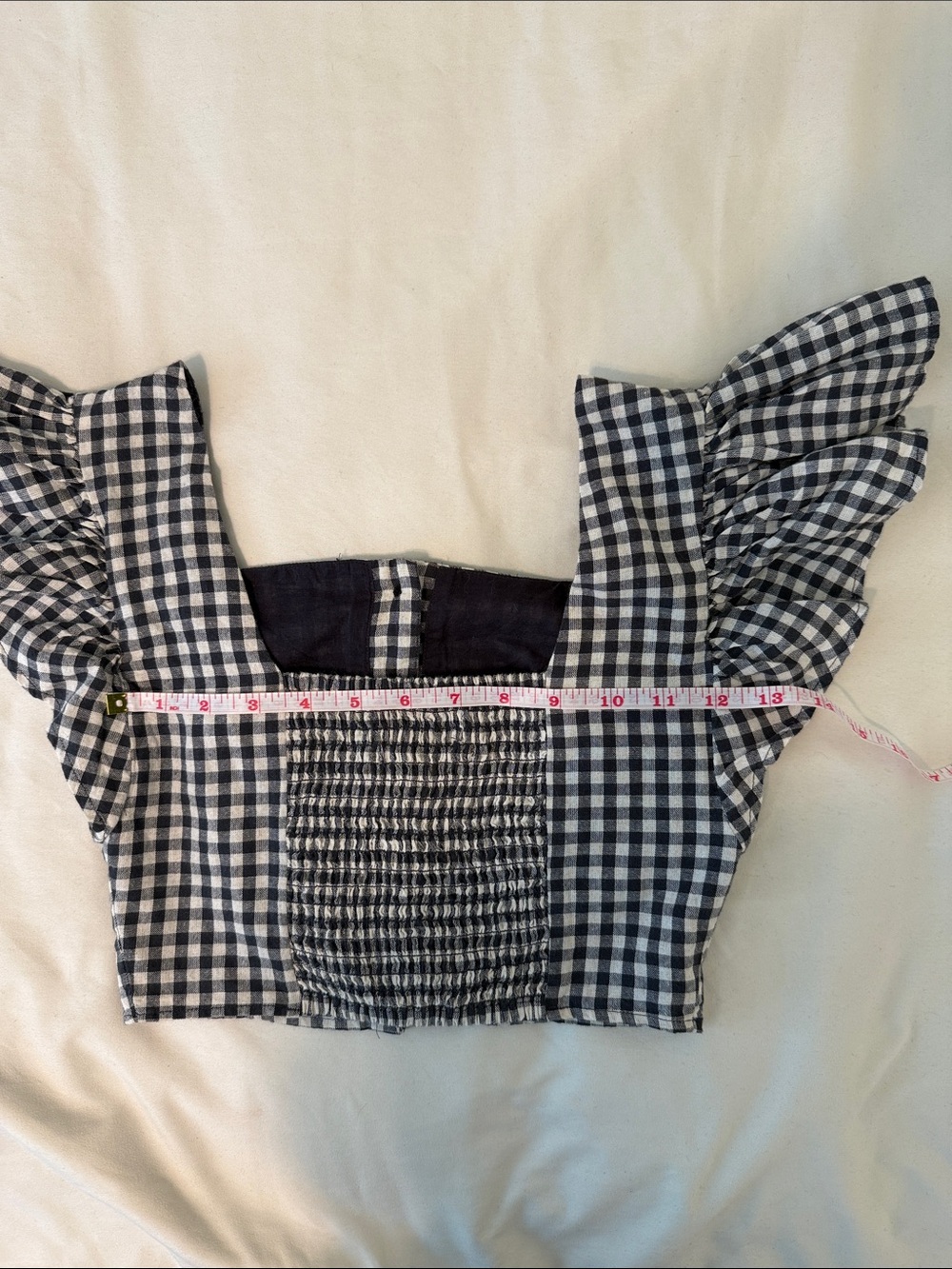 UO Rita Gingham Flutter Sleeve Cropped Top // XS - Picture 10 of 10
